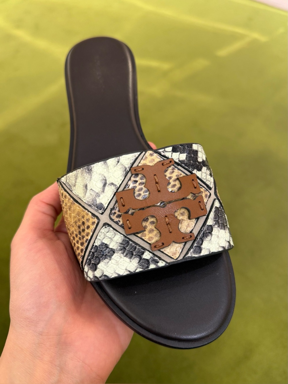 Tory Burch Everly Slide Sandals Multi Snakeskin Embossed Leather Size 8